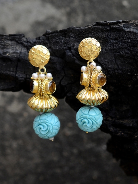

Silvermerc Designs Gold-Plated & Green Sterling Silver Circular Drop Earrings