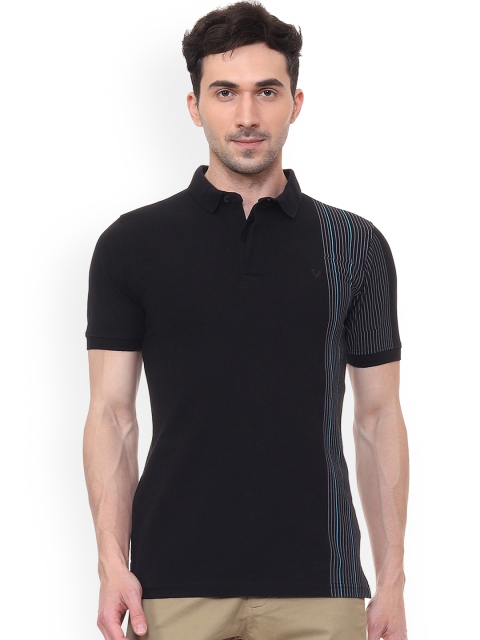 

Allen Solly Men Black Striped Mandarin Collar T-shirt