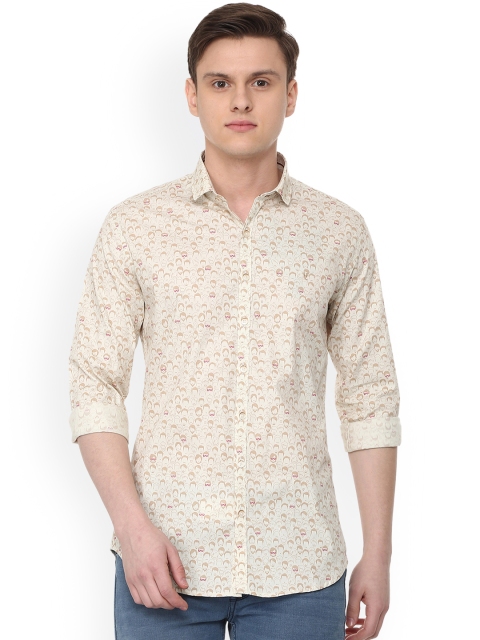 

V Dot Men Beige Slim Fit Printed Casual Shirt