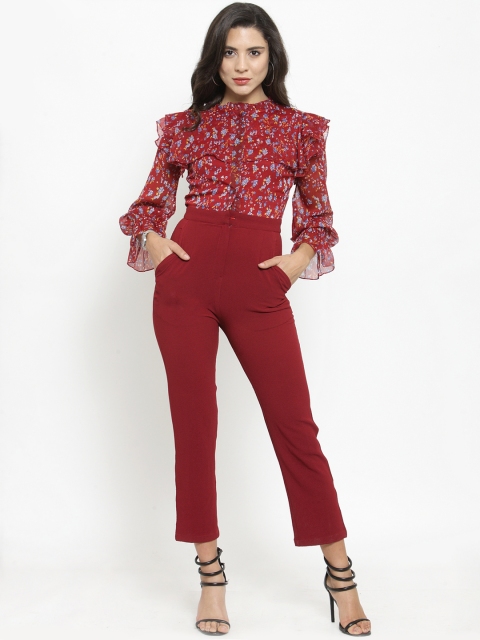 

Magnetic Designs Maroon Printed Basic Jumpsuit