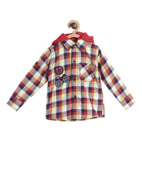 

612 league Boys Red & Navy Blue Regular Fit Checked Casual Shirt