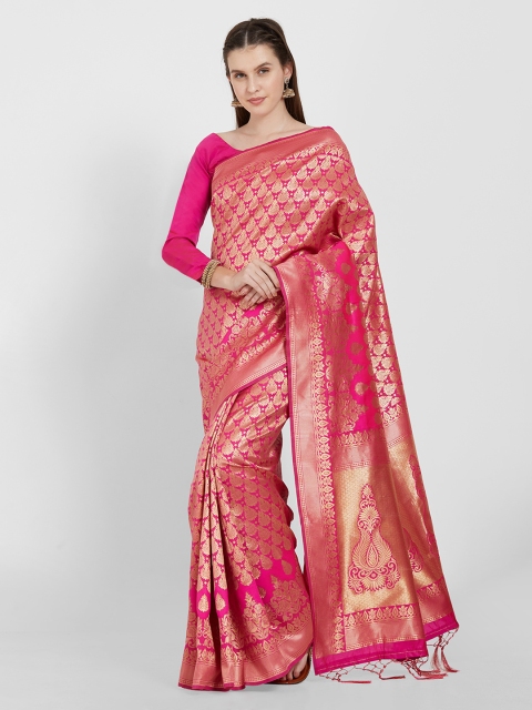 

Viva N Diva Pink Silk Blend Woven Design Kanjeevaram Saree