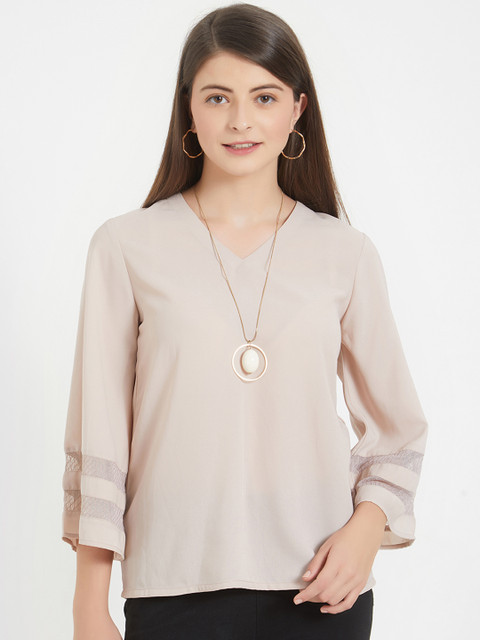 

Soie Women Beige Self Design Top