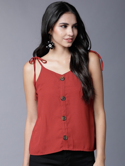 

Tokyo Talkies Women Red Solid A-Line Top