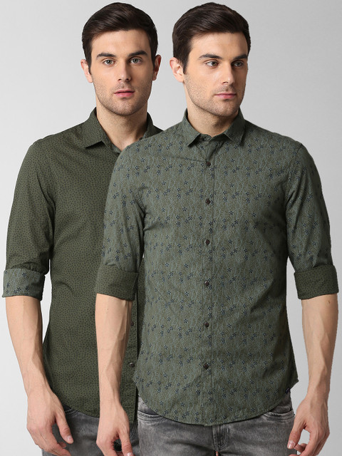 

Peter England Casuals Men Pack Of 2 Slim Fit Printed Casual Shirt, Olive
