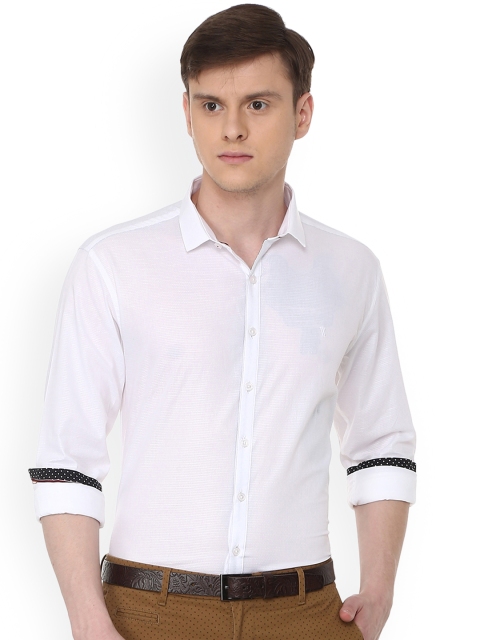 

V Dot Men White Slim Fit Self Design Casual Shirt