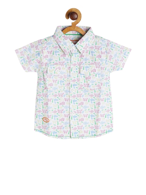 

612 league Boys White & Pink Regular Fit Printed Casual Shirt