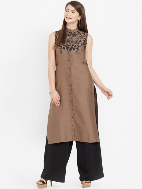 

Soie Women Brown & Black Solid Straight Kurta