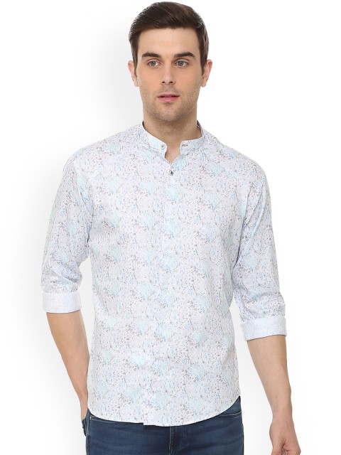 

V Dot Men White & Blue Slim Fit Printed Casual Shirt