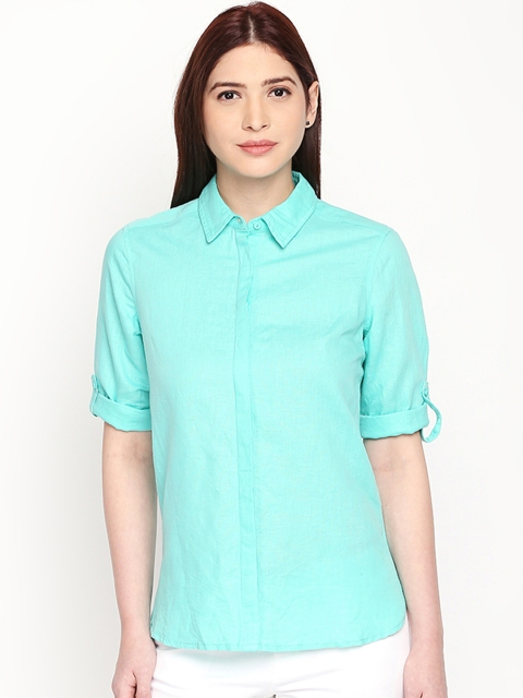 

Annabelle by Pantaloons Women Turquoise Blue Regular Fit Solid Casual Shirt