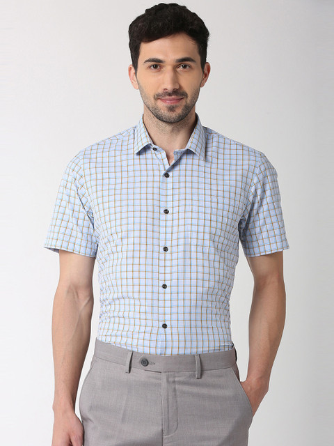 

Peter England Men Blue Regular Fit Checked Formal Shirt