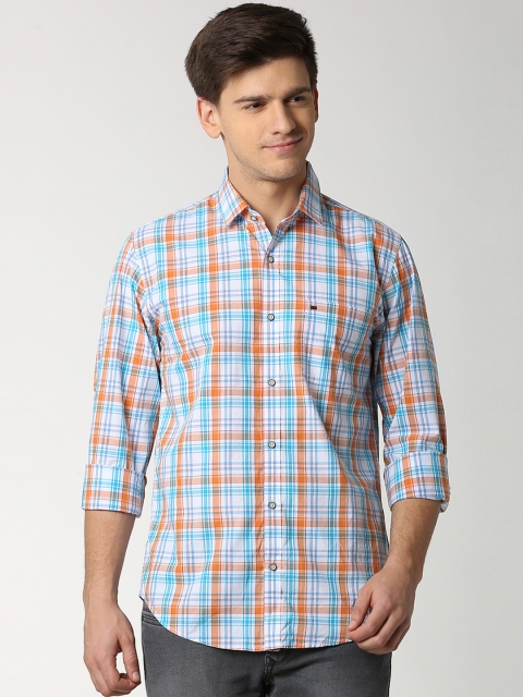 

Peter England Casuals Men Blue & Beige Slim Fit Checked Casual Shirt