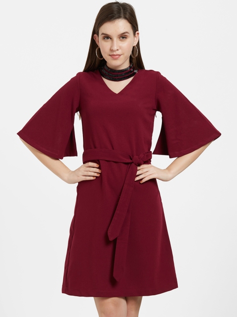 

Soie Women Maroon Solid A-Line Dress