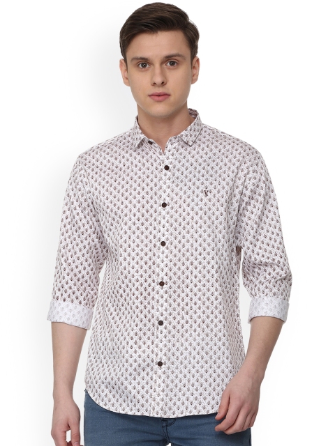 

V Dot Men White & Brown Slim Fit Printed Casual Shirt