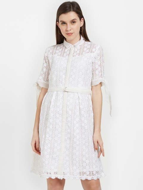 

Soie Women Off-White Self Design Shirt Dress