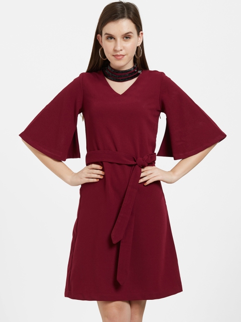 

Soie Women Maroon Solid A-Line Dress