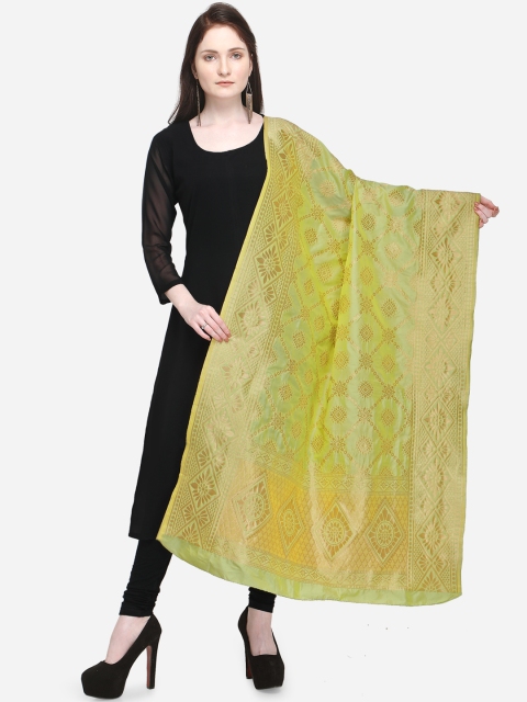 mf Lime Green Woven Design Dupatta