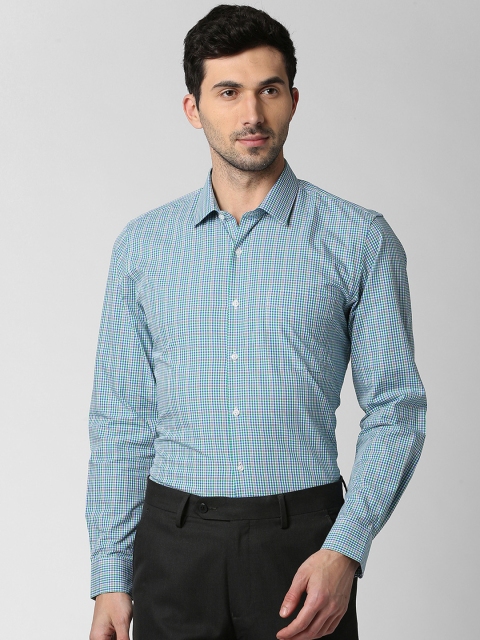 

Peter England Men Blue & Green Slim Fit Checked Formal Shirt