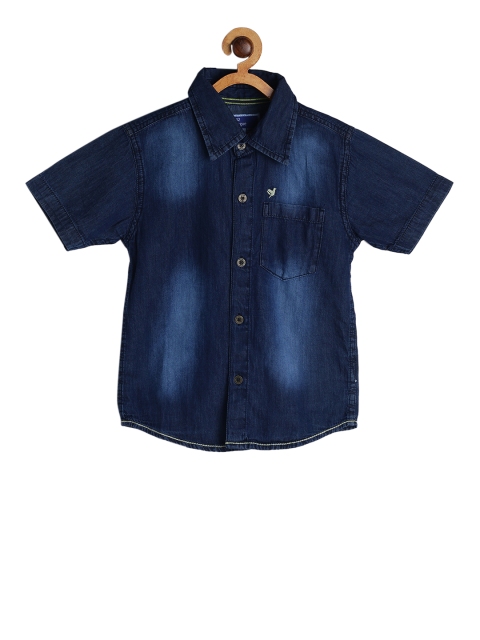 

612 league Boys Navy Blue Regular Fit Faded Casual Denim Shirt