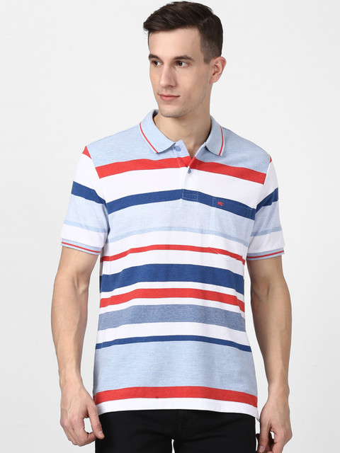 

Monte Carlo Men Blue Striped Polo Collar T-shirt