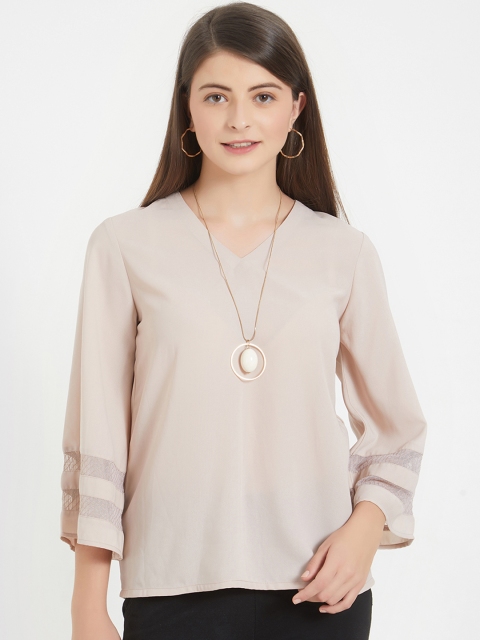 

Soie Women Beige Self Design Regular Top