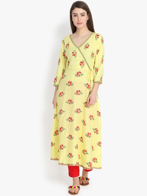 

Prakhya Women Yellow Printed A-Line Kurta