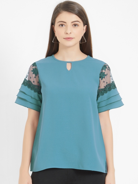 Soie Women Blue Solid A-Line Top