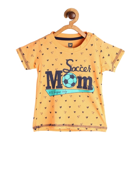612 league Boys Mustard Yellow Printed Round Neck T-shirt