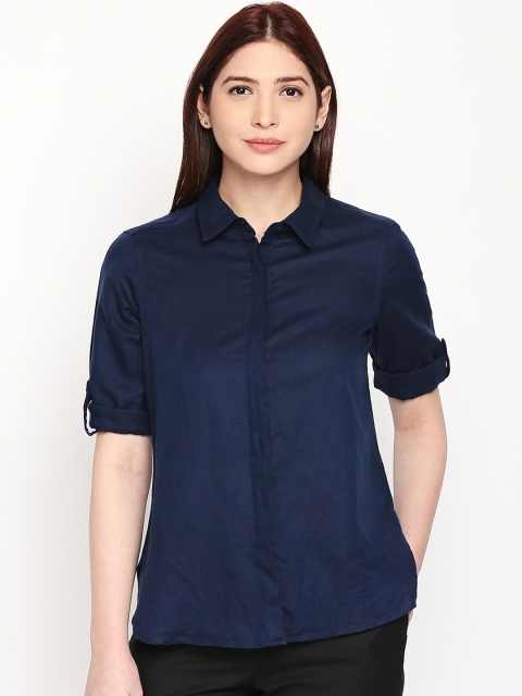 

Annabelle by Pantaloons Women Navy Blue Regular Fit Solid Casual Shirt