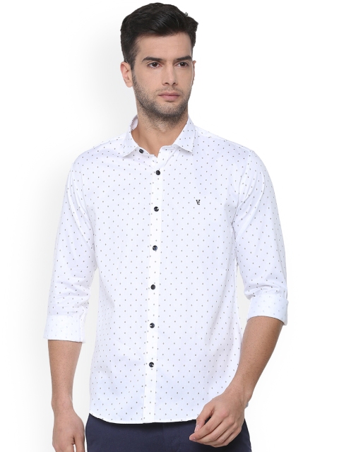 

V Dot Men White Slim Fit Printed Casual Shirt