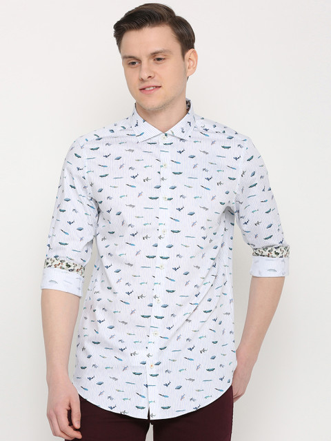 

SIMON CARTER LONDON Men White & Blue Slim Fit Printed Casual Shirt