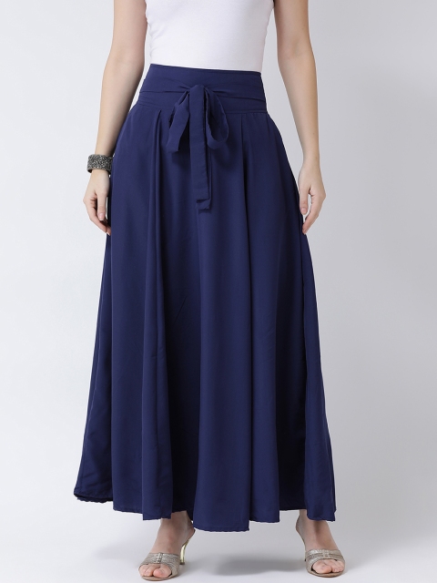 

Castle Women Navy Blue Solid Flared Maxi Skirt