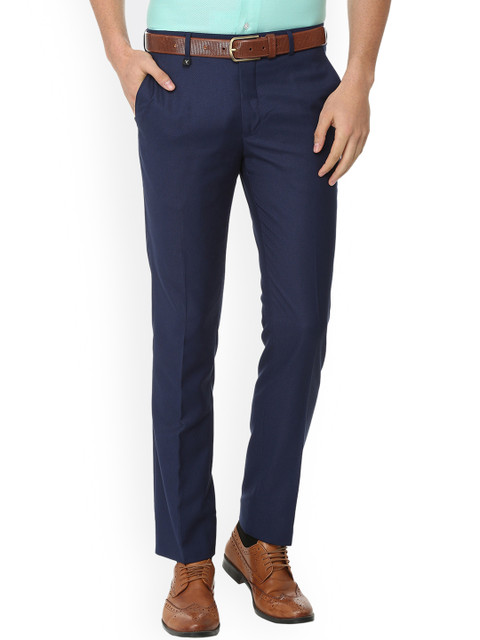 

V Dot Men Blue Slim Fit Self Design Formal Trousers