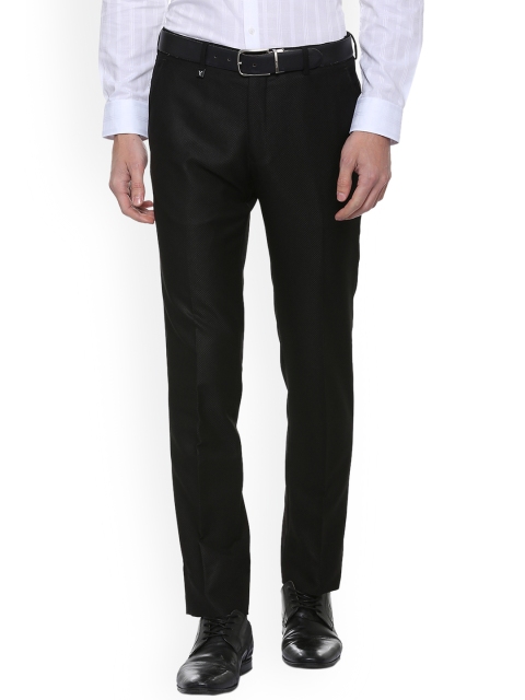 

V Dot Men Black Slim Fit Self Design Formal Trousers