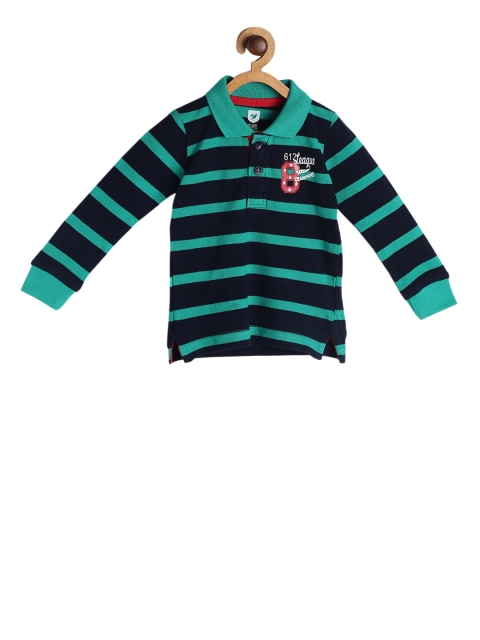 

612 league Boys Green Striped Polo Collar T-shirt