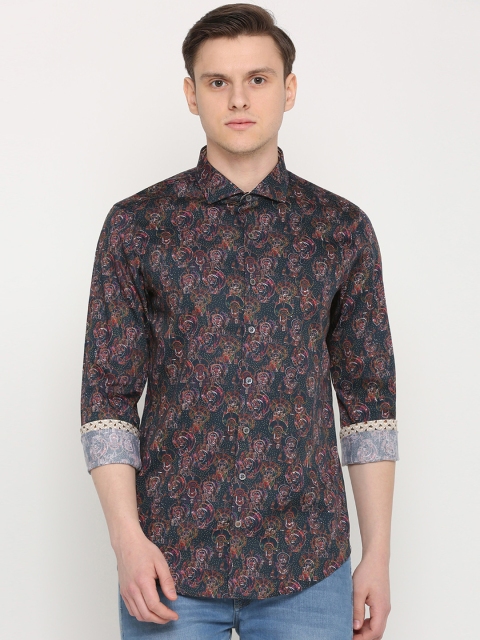 

SIMON CARTER LONDON Men Navy Blue & Red Slim Fit Printed Casual Shirt