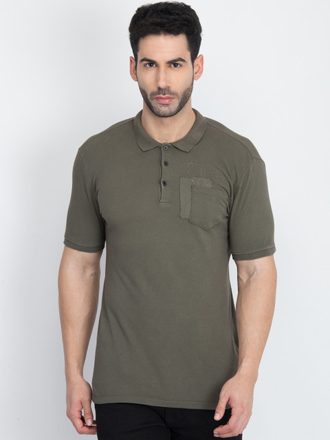 

Antony Morato Men Olive Green Solid Polo Collar T-shirt