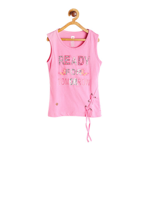 

612 league Girls Pink Printed Pure Cotton Top