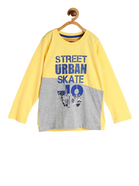 

612 league Boys Yellow & Grey Printed Round Neck T-shirt