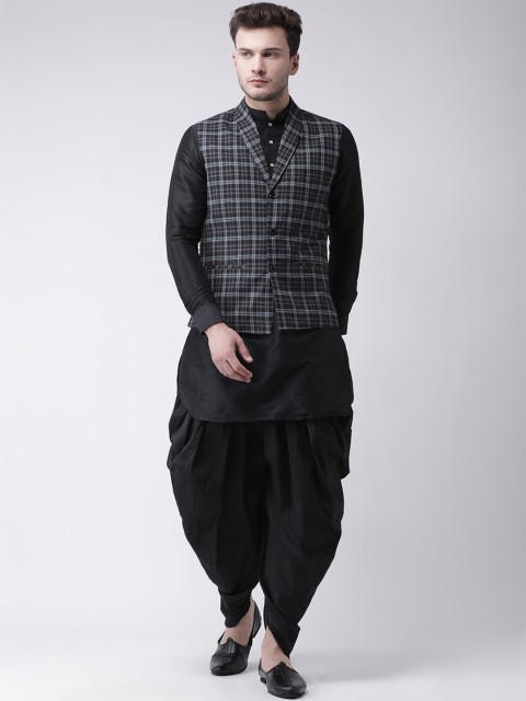 

DEYANN Men Black Printed Kurta with Patiala and Nehru Jacket