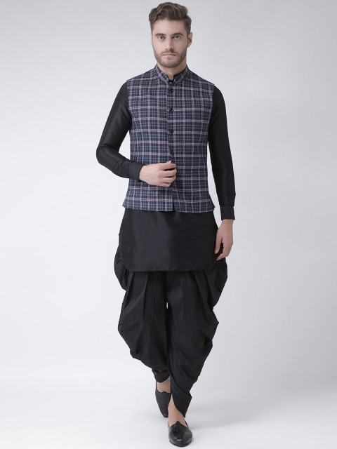 

DEYANN Men Black Solid Kurta with Patiala & Nehru Jacket