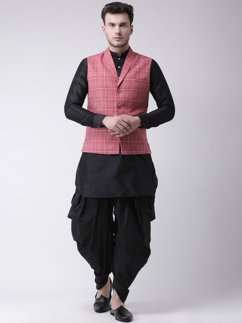 

DEYANN Men Black & Pink Printed Kurta with Patiala & Nehru Jacket