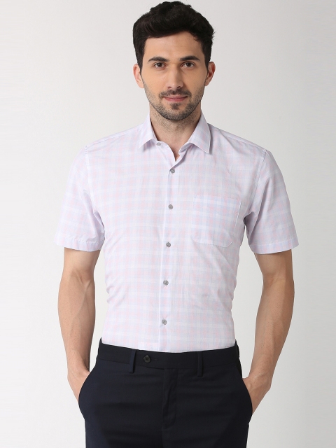 

Peter England Men White & Pink Regular Fit Checked Formal Shirt