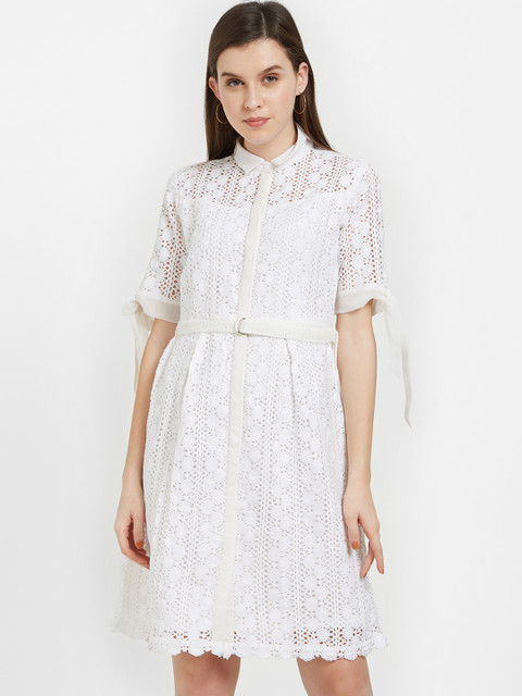 

Soie Women Off-White Self Design Shirt Dress