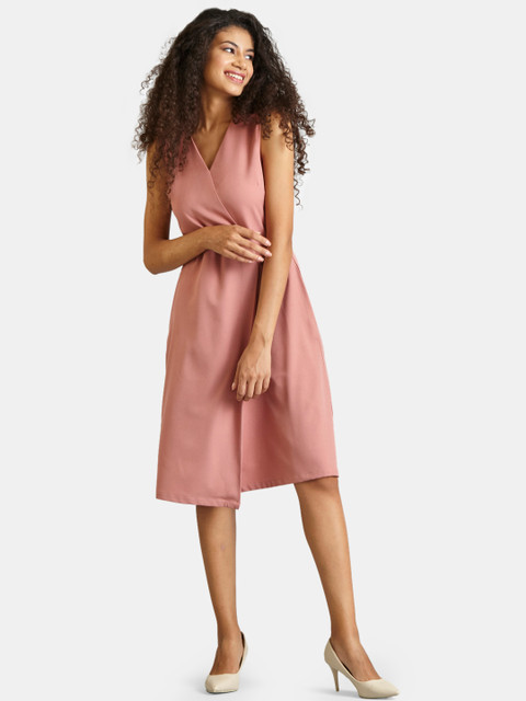 

FableStreet Women Pink Solid Wrap Dress