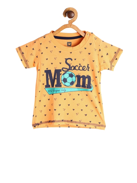 

612 league Boys Orange Printed Round Neck T-shirt, Mustard