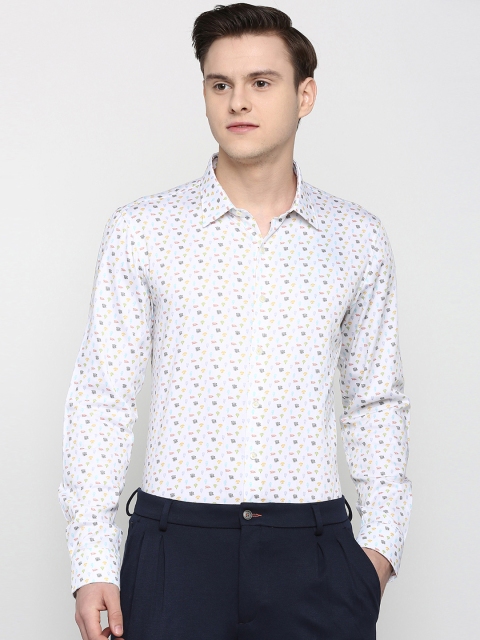 

SIMON CARTER LONDON Men White & Blue Slim Fit Printed Casual Shirt