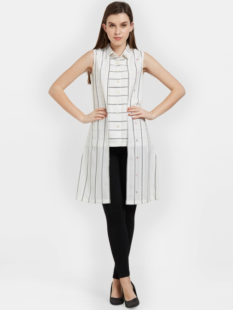 

Soie Women Off-White & Black Striped Tunic