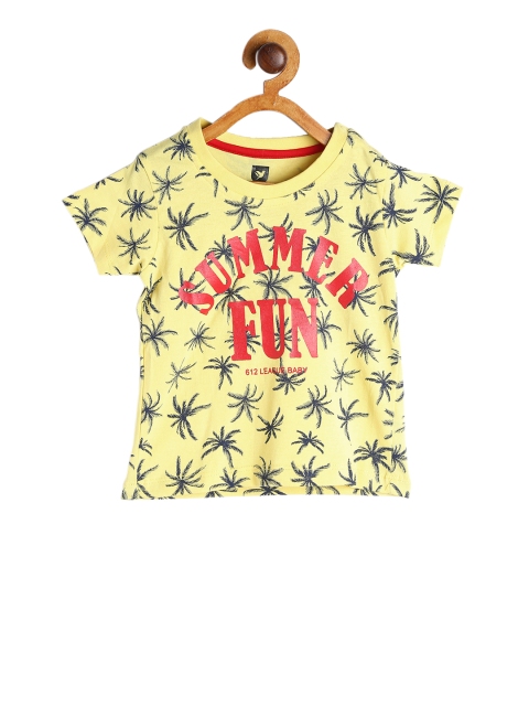 

612 league Boys Yellow Printed Round Neck T-shirt