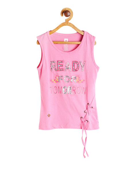 

612 league Girls Pink Printed Top